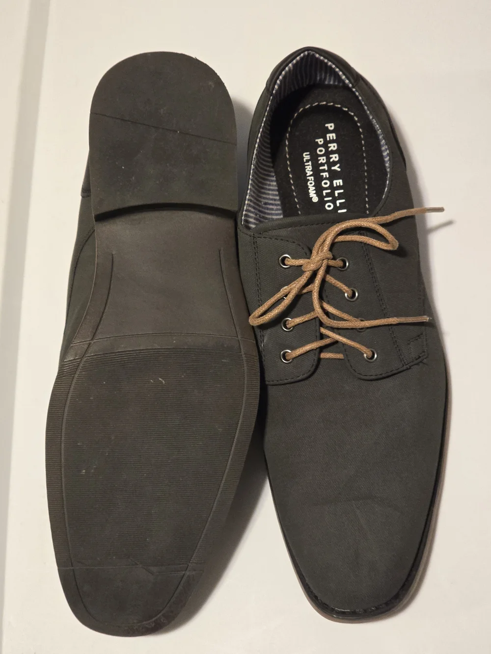 Perry Ellis Portfolio Olive Canvas Derby Shoes with Tan Laces